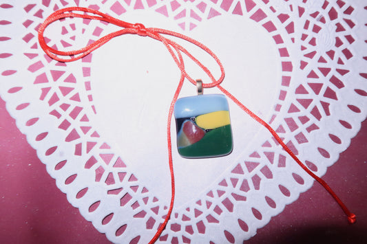 Red Silk Ribbon and Glass Pendant 3