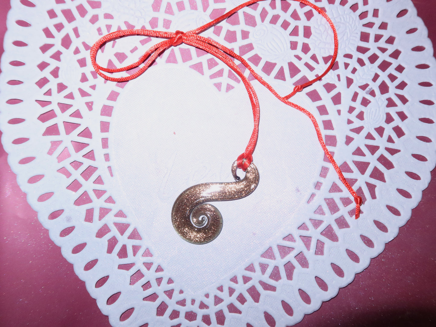 Red Silk Ribbon and Glass Pendant 1