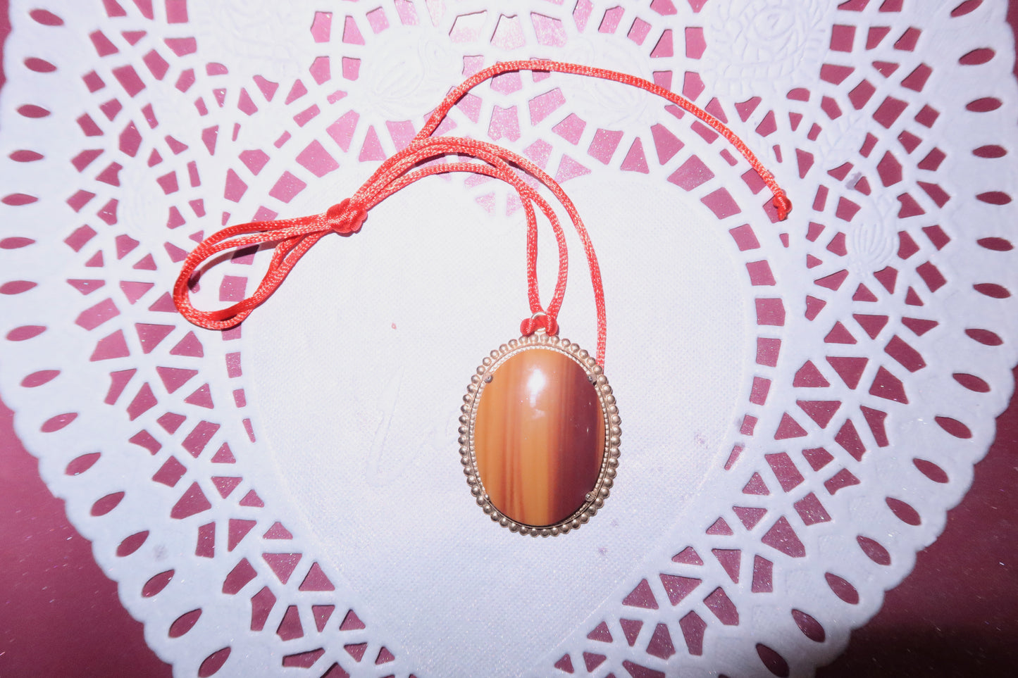 Red Silk Ribbon and Glass Pendant 2