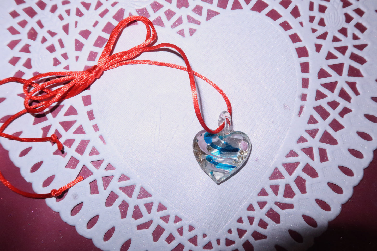 Red Silk Ribbon and Glass Pendant 8