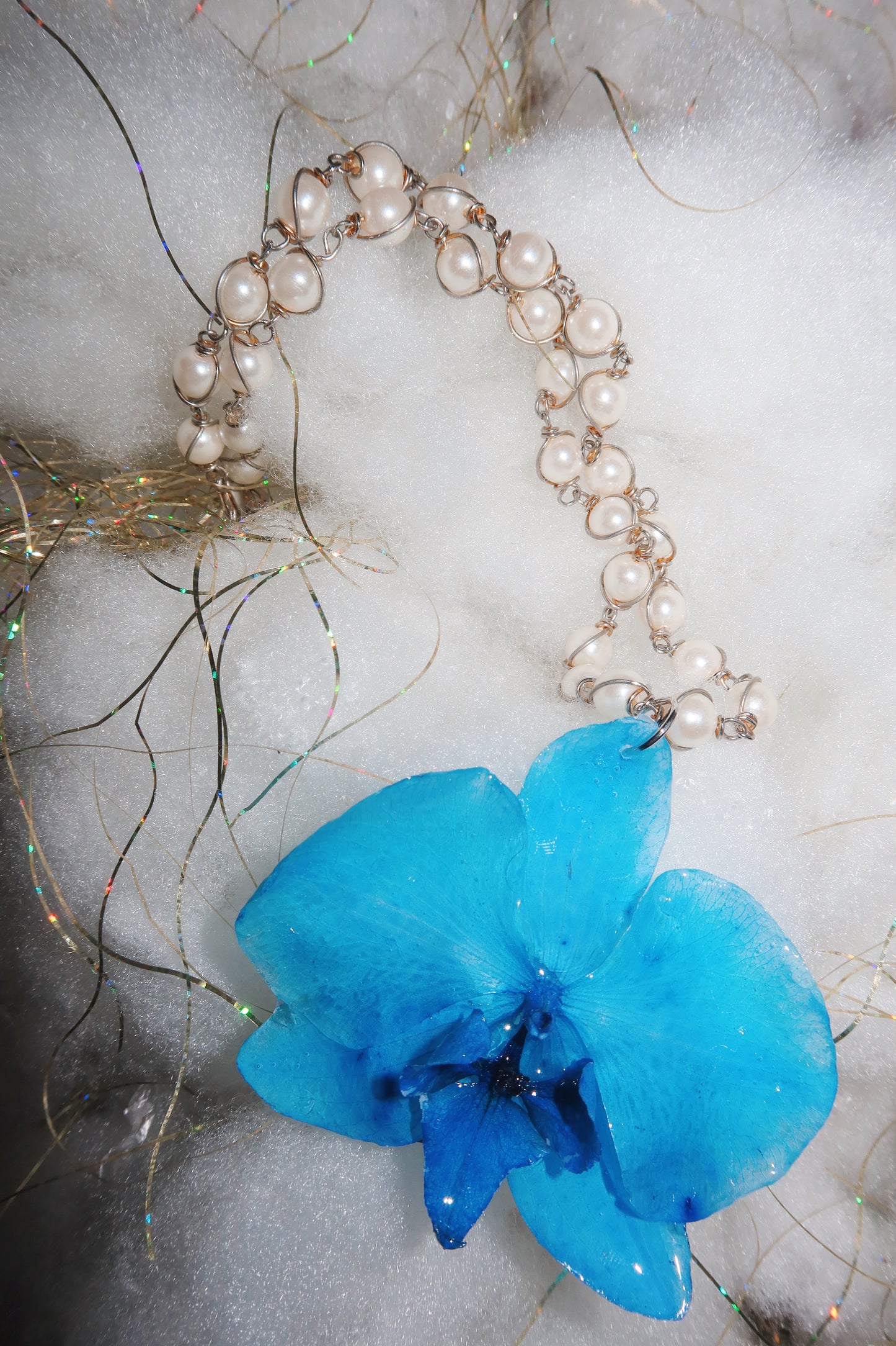 Azure Pearl Orchid Necklace