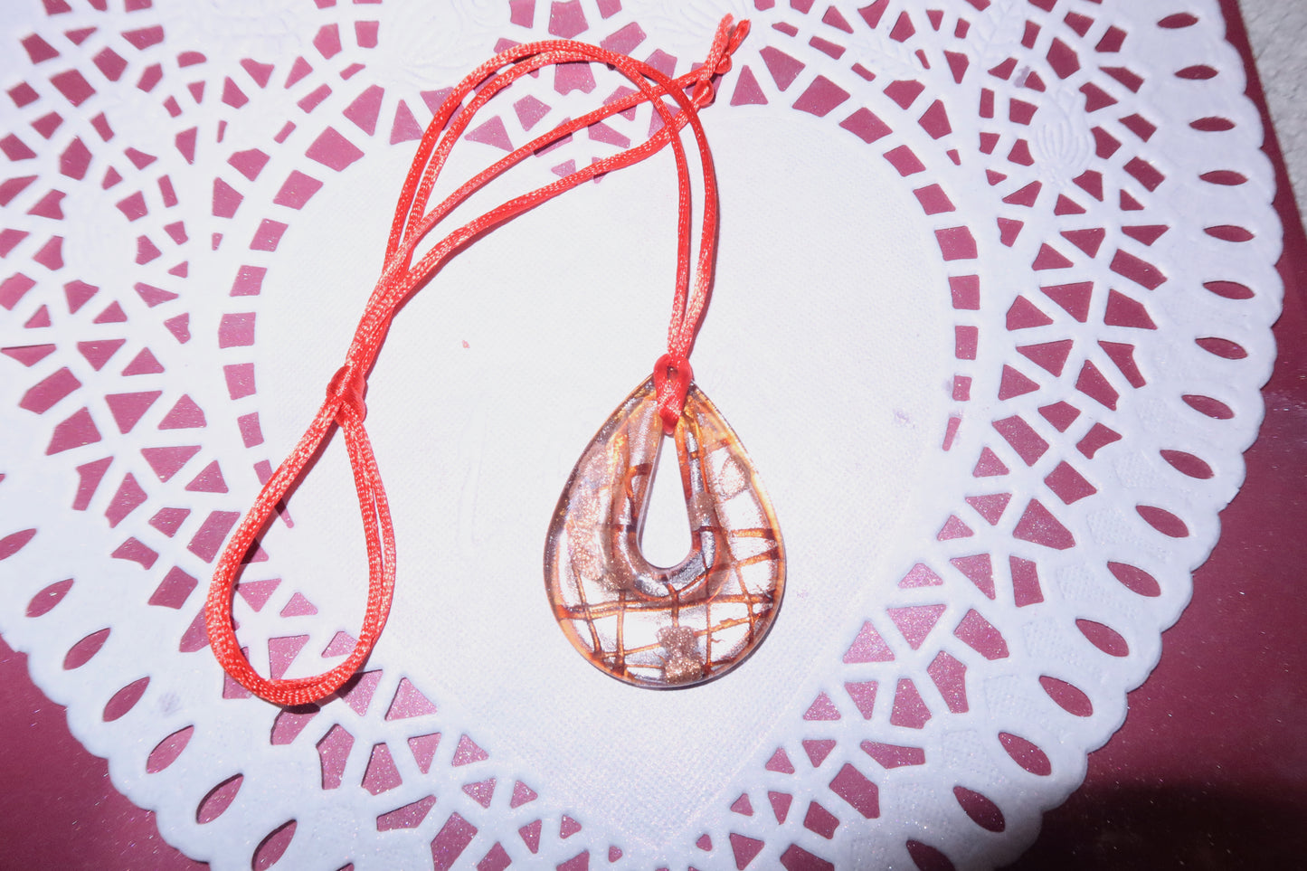 Red Silk Ribbon and Glass Pendant 6