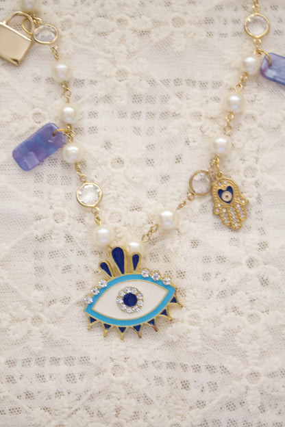 Mal de Ojo y Hamsa Charm Necklace