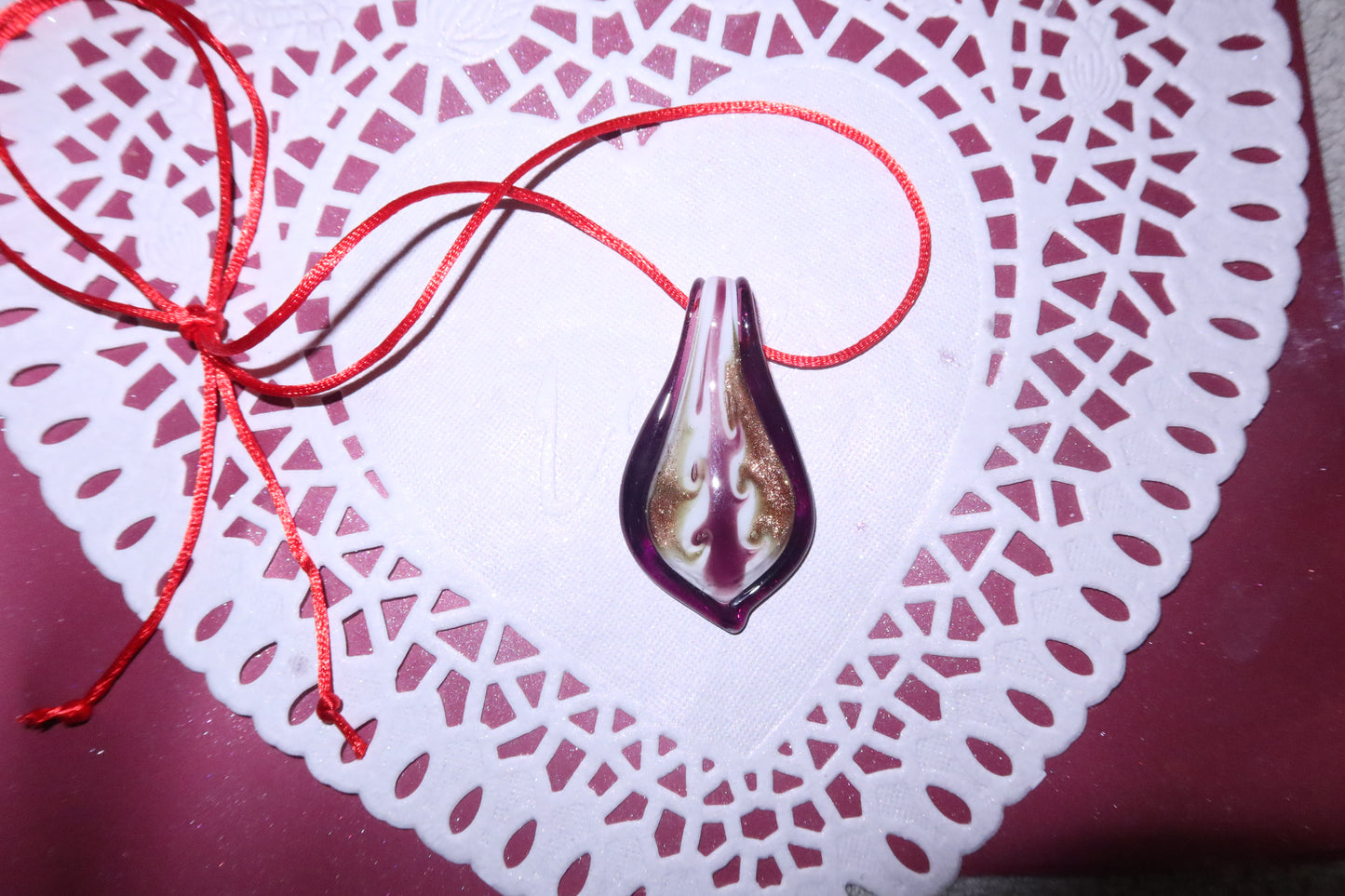 Red Silk Ribbon and Glass Pendant 11