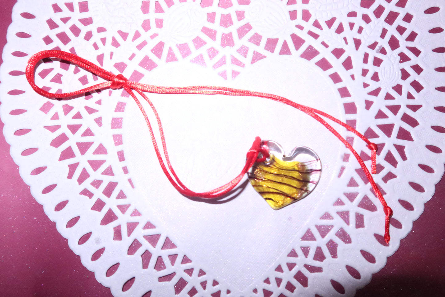 Red Silk Ribbon and Glass Pendant 9